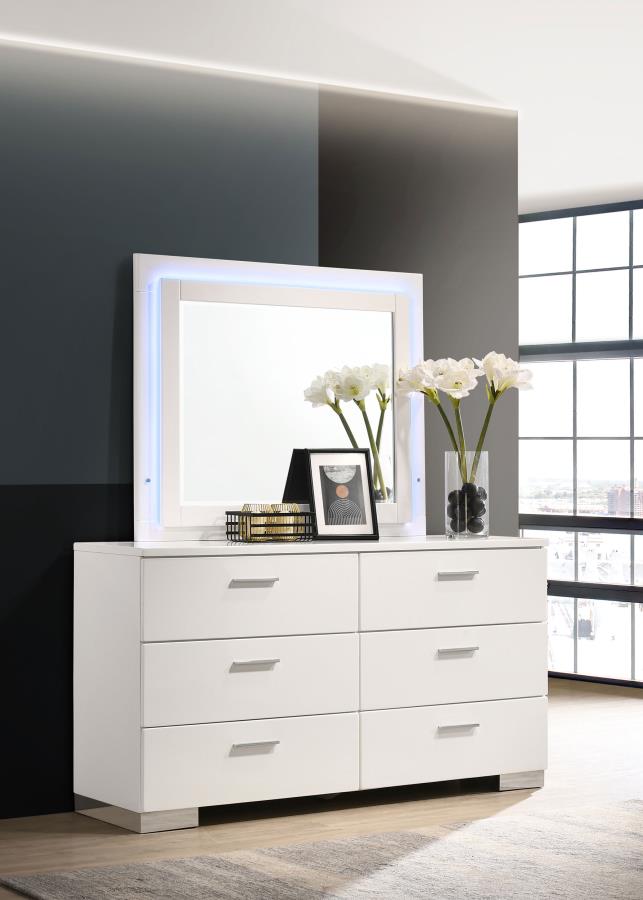 (image for) Felicity 6-drawer Dresser with LED Mirror White High Gloss