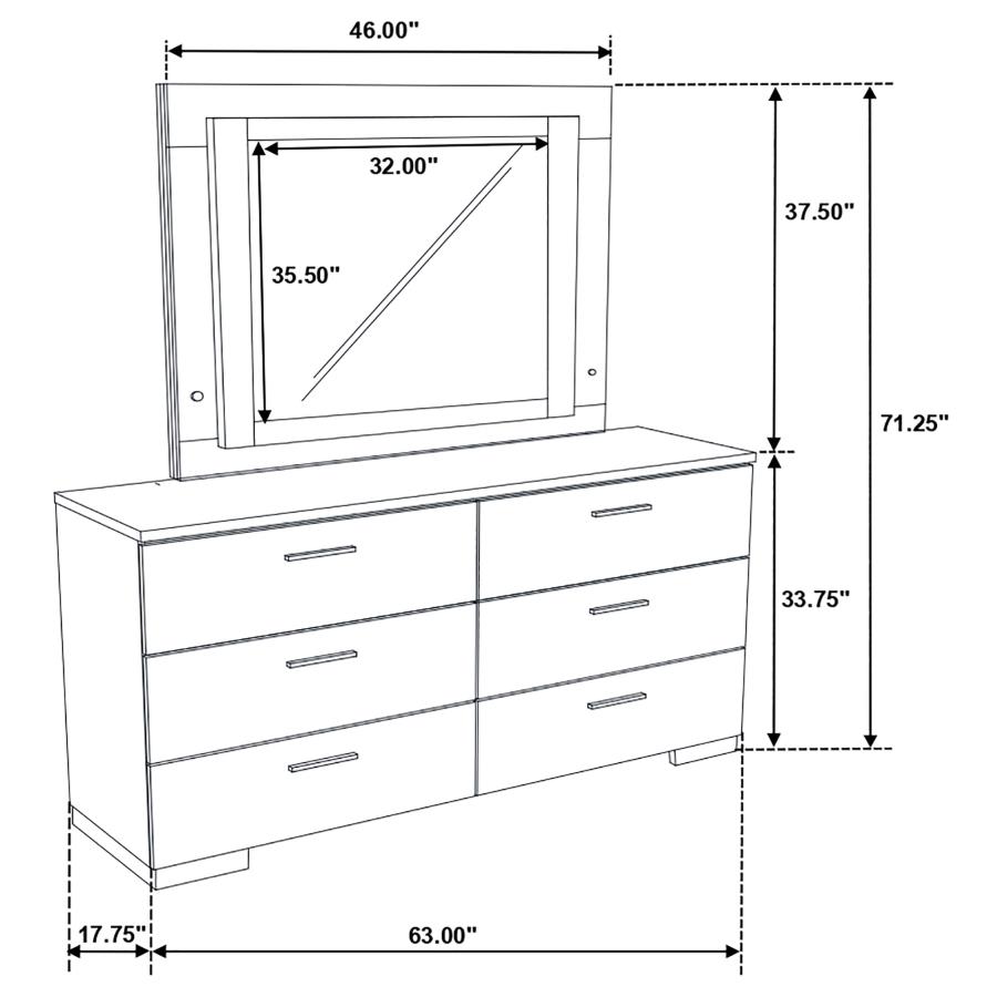 (image for) Felicity 6-drawer Dresser with LED Mirror White High Gloss