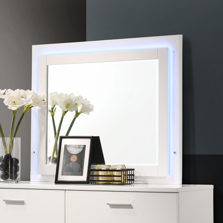 (image for) Felicity Wood LED Dresser Mirror White High Gloss