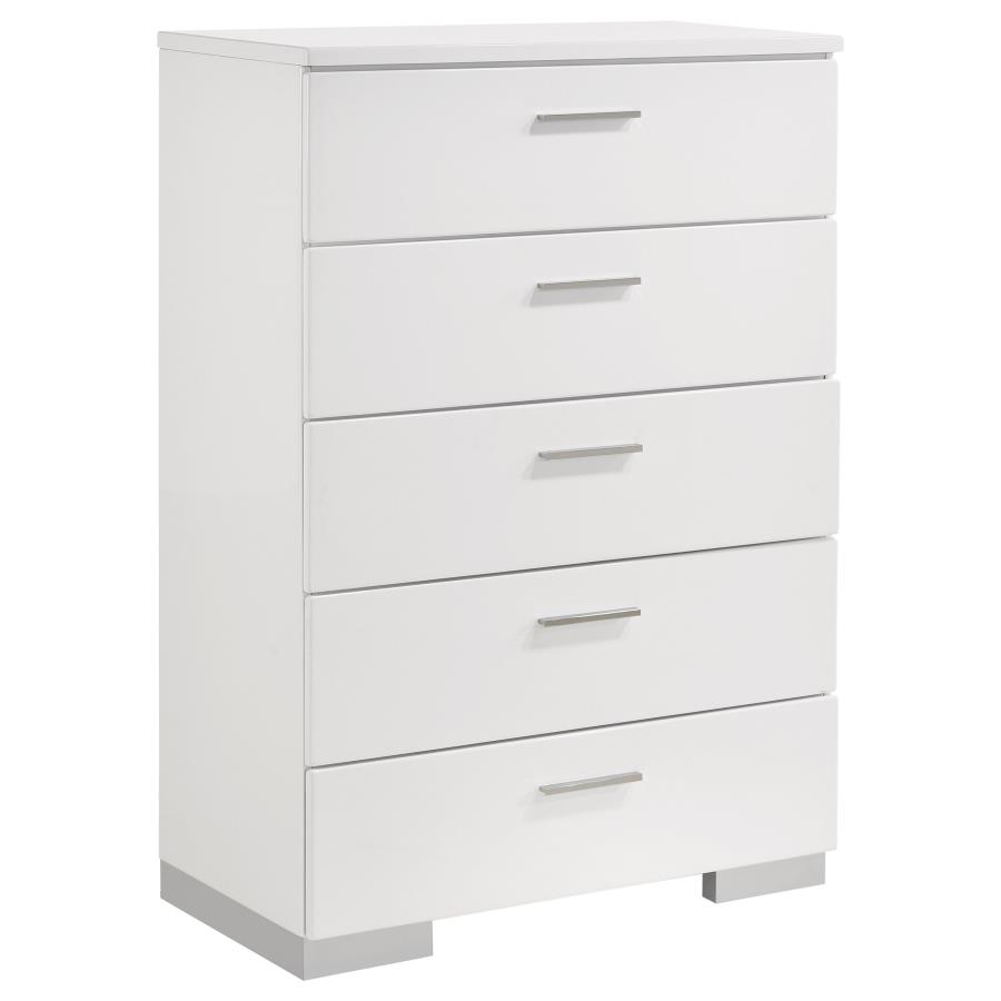 (image for) Felicity 5-drawer Bedroom Chest White High Gloss