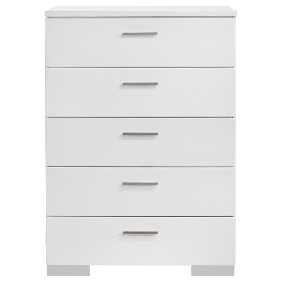 (image for) Felicity 5-drawer Bedroom Chest White High Gloss