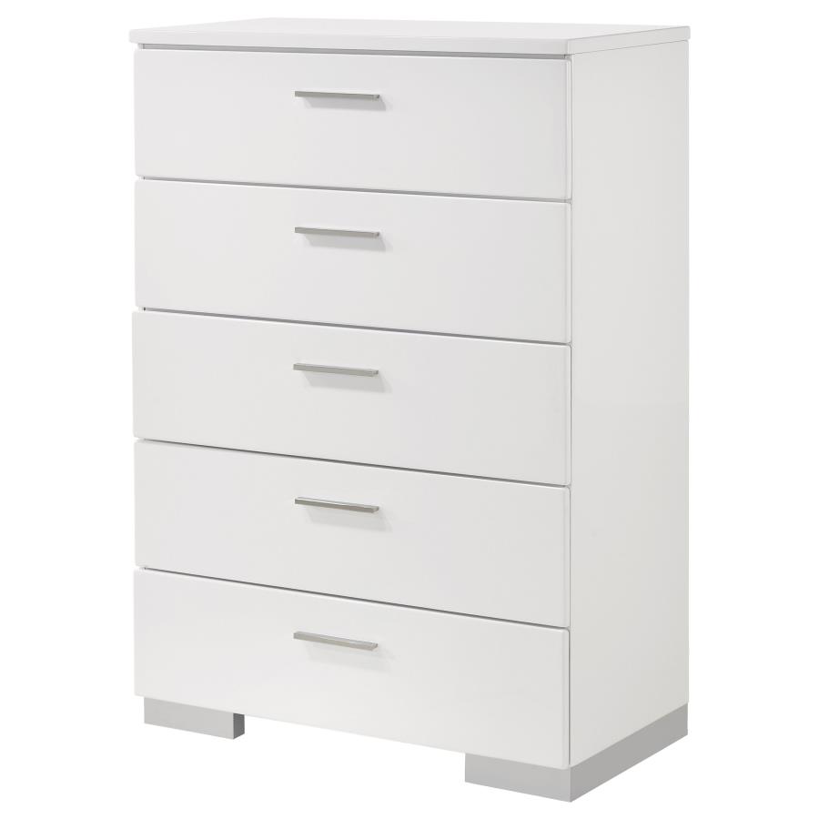 (image for) Felicity 5-drawer Bedroom Chest White High Gloss