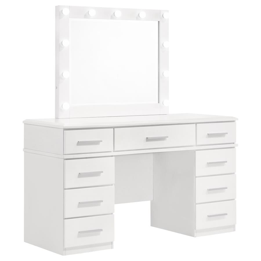 (image for) Felicity 9-drawer Vanity Table with Lighted Mirror Glossy White - Click Image to Close