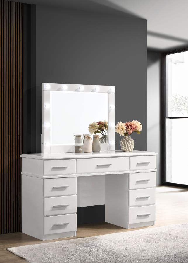 (image for) Felicity 9-drawer Vanity Table with Lighted Mirror Glossy White