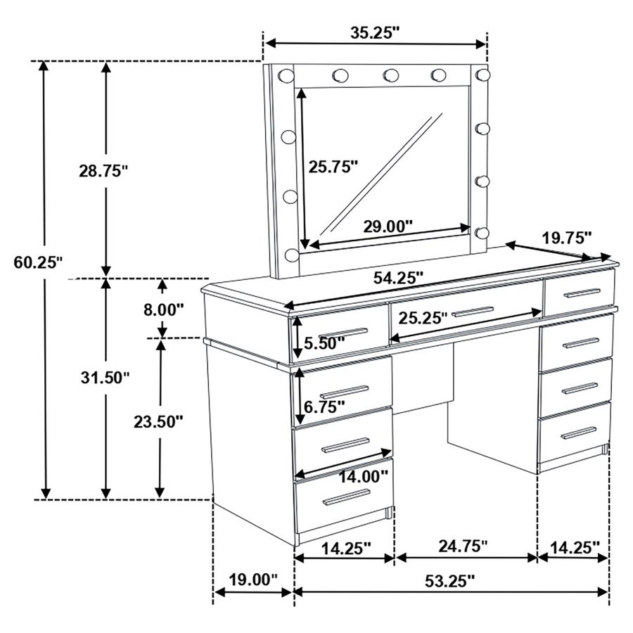 (image for) Felicity 9-drawer Vanity Table Lighted Mirror Glossy White