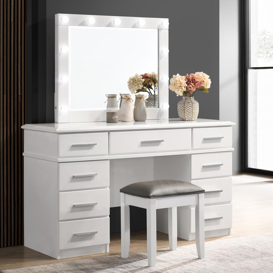 (image for) Felicity 9-drawer Vanity Table with Lighted Mirror Glossy White