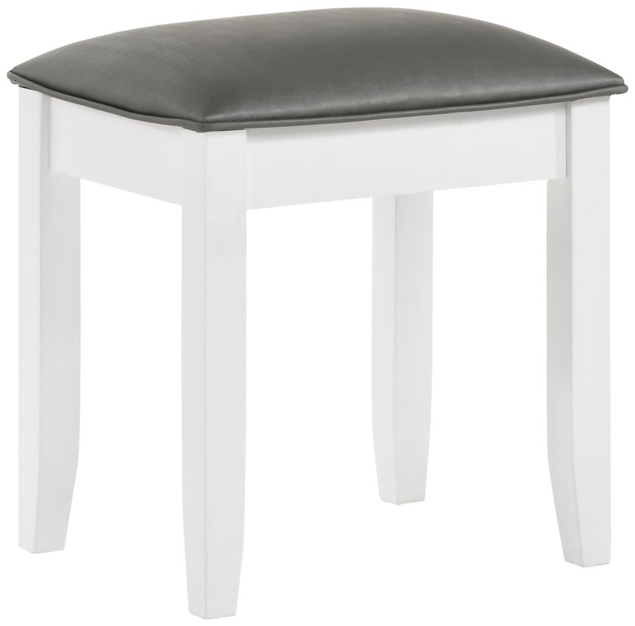 (image for) Felicity Upholstered Vanity Stool Metallic and Glossy White - Click Image to Close