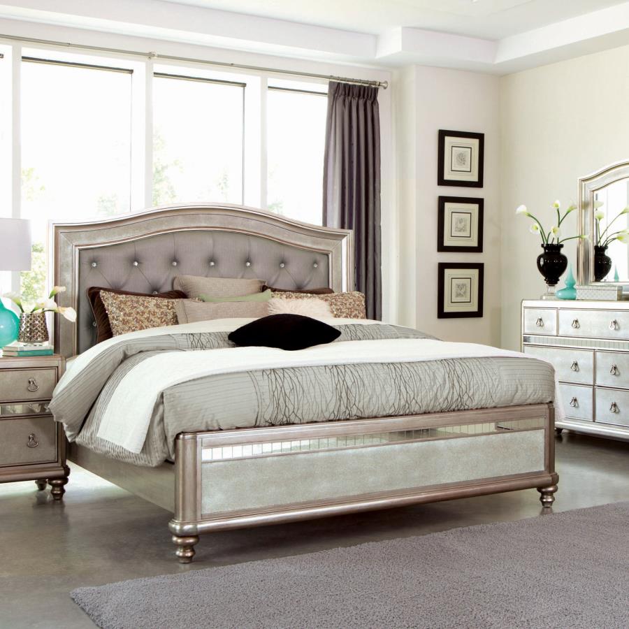 (image for) Bling Game Wood Eastern King Panel Bed Metallic Platinum