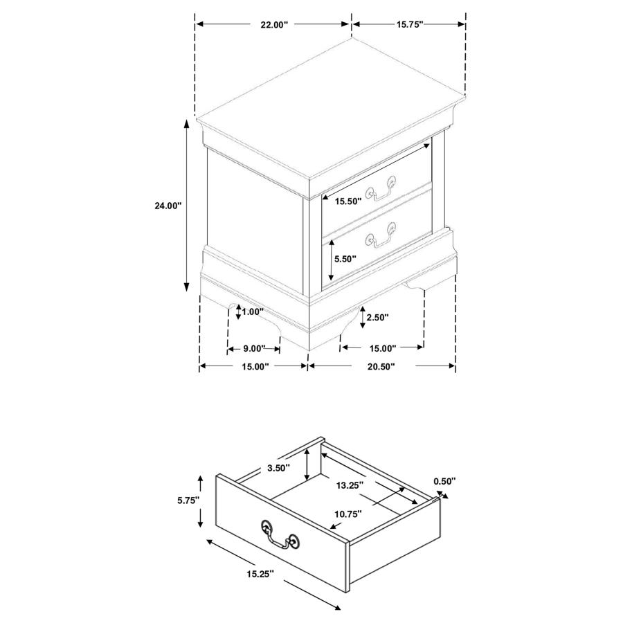 (image for) Louis Philippe 2-drawer Nightstand White