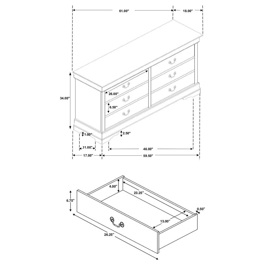 (image for) Louis Philippe 6-drawer Dresser White