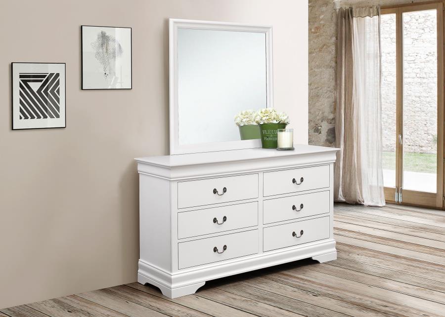 (image for) Louis Philippe 6-drawer Dresser with Mirror White