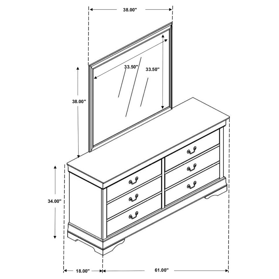 (image for) Louis Philippe 6-drawer Dresser with Mirror White