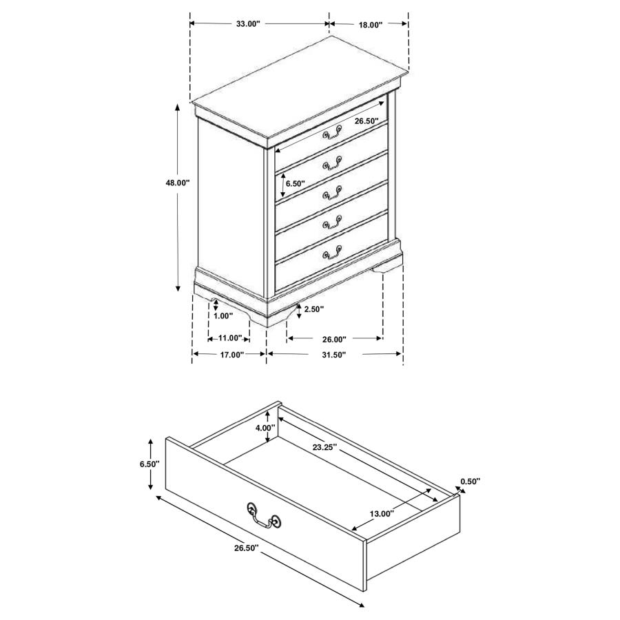 (image for) Louis Philippe 5-drawer Bedroom Chest White