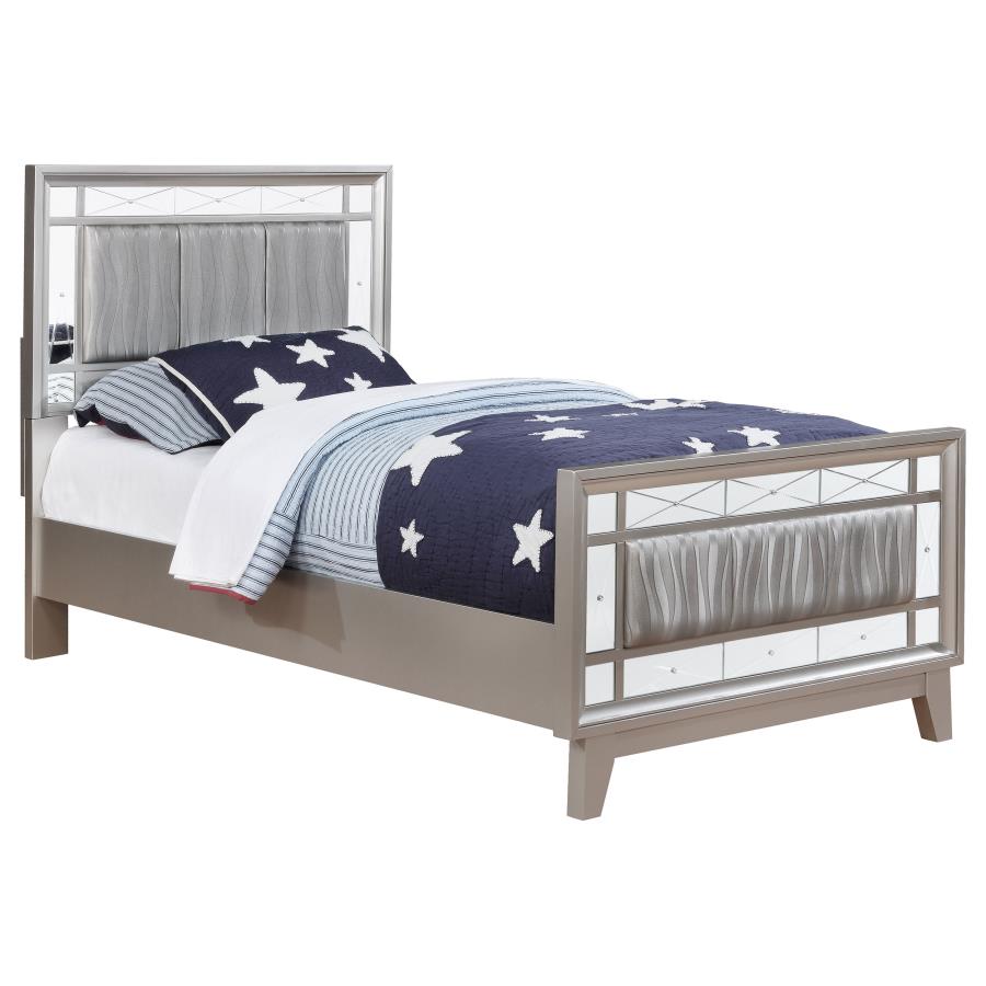 (image for) Leighton Wood Twin Panel Bed Metallic Mercury - Click Image to Close