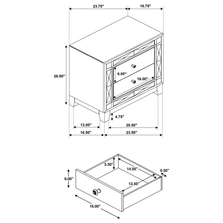 (image for) Leighton 2-drawer Nightstand Metallic Mercury