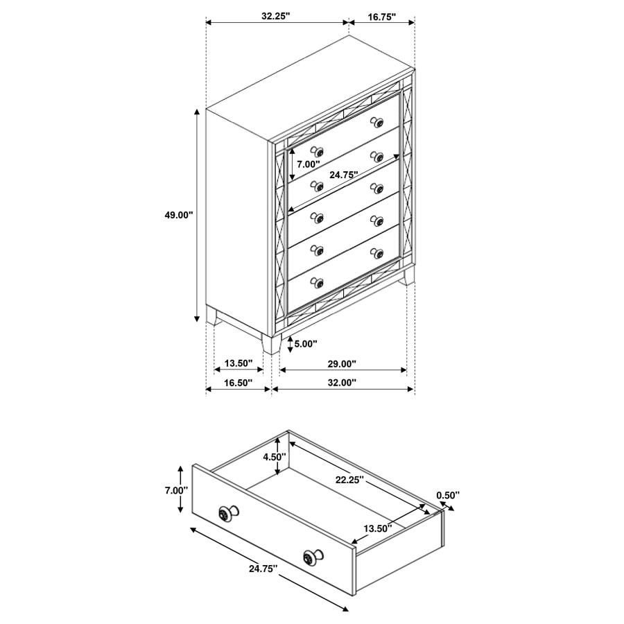 (image for) Leighton 5-drawer Bedroom Chest Metallic Mercury