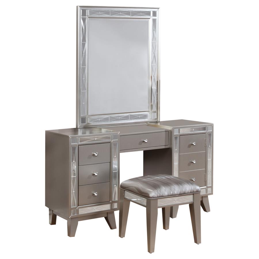 (image for) Leighton Vanity Table Set with Stool Metallic Mercury - Click Image to Close