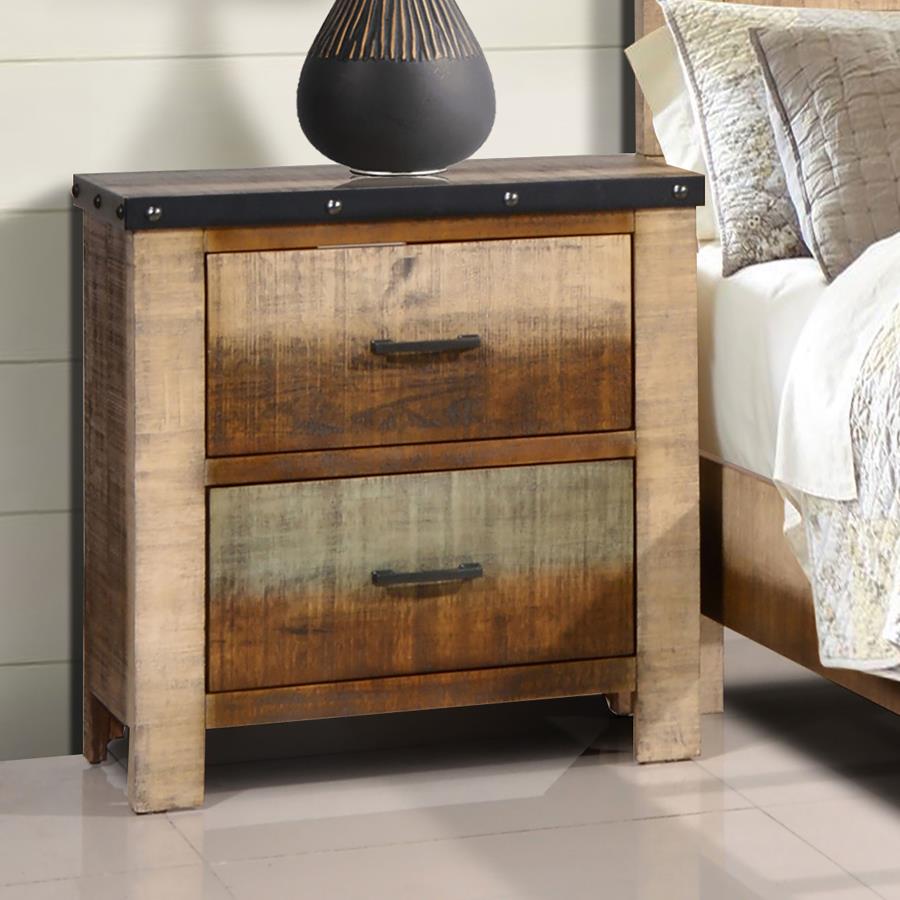 (image for) Sembene 2-drawer Nightstand Distressed Multi-Color