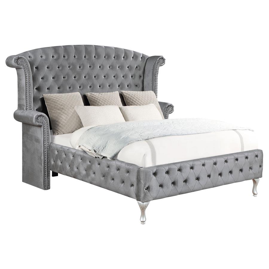 (image for) Deanna Upholstered Eastern King Wingback Bed Grey