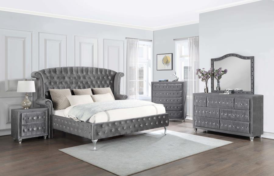 (image for) Deanna Upholstered Eastern King Wingback Bed Grey