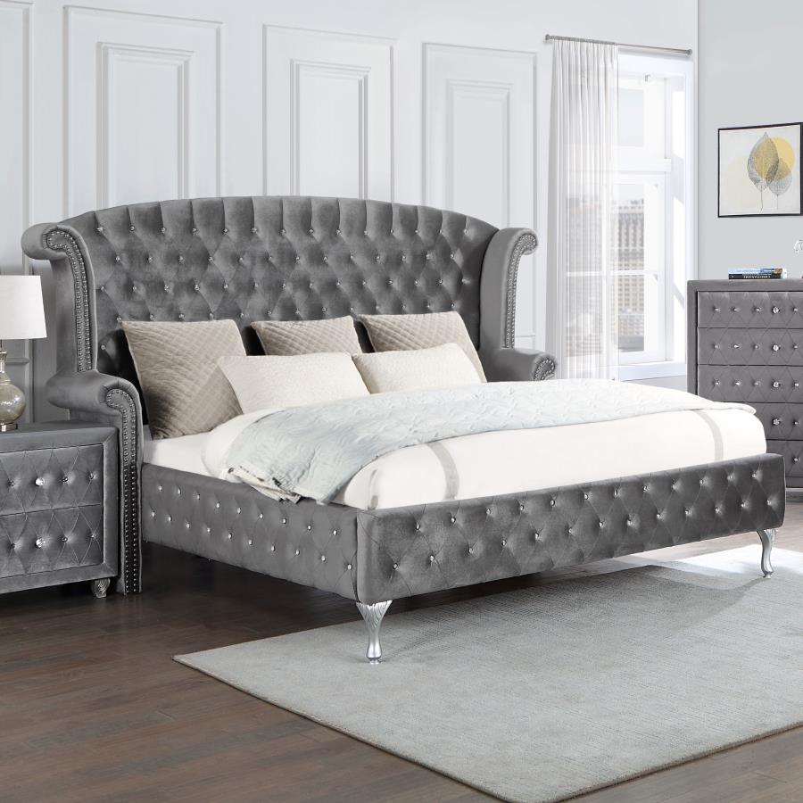 (image for) Deanna Upholstered California King Wingback Bed Grey