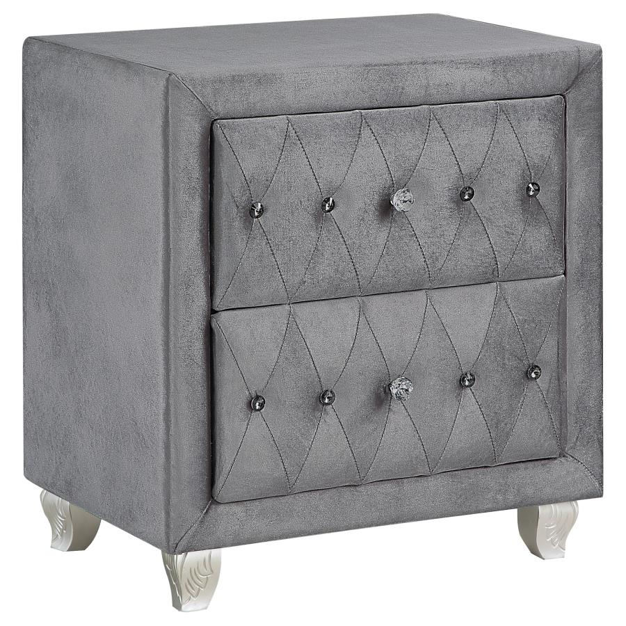 (image for) Deanna Upholstered 2-drawer Nightstand Grey - Click Image to Close