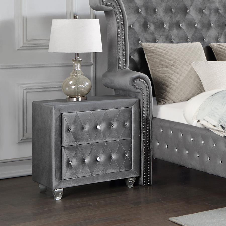 (image for) Deanna Upholstered 2-drawer Nightstand Grey