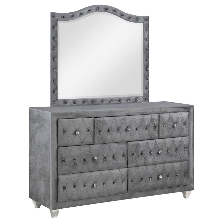 (image for) Deanna 7-drawer Upholstered Dresser with Mirror Grey - Click Image to Close