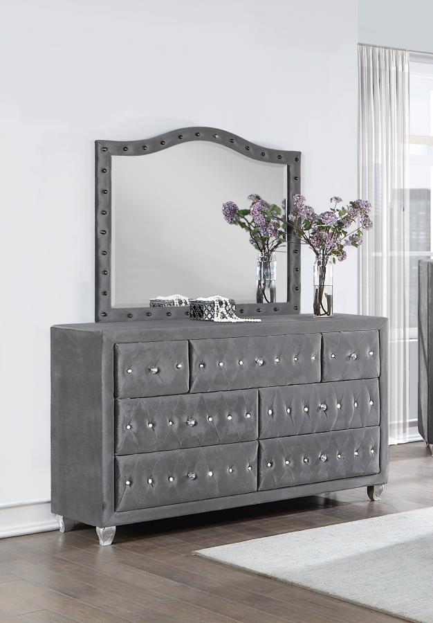 (image for) Deanna 7-drawer Upholstered Dresser with Mirror Grey