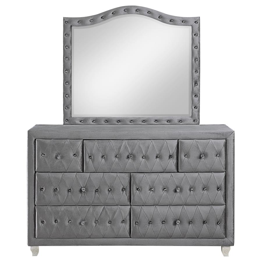 (image for) Deanna 7-drawer Upholstered Dresser with Mirror Grey