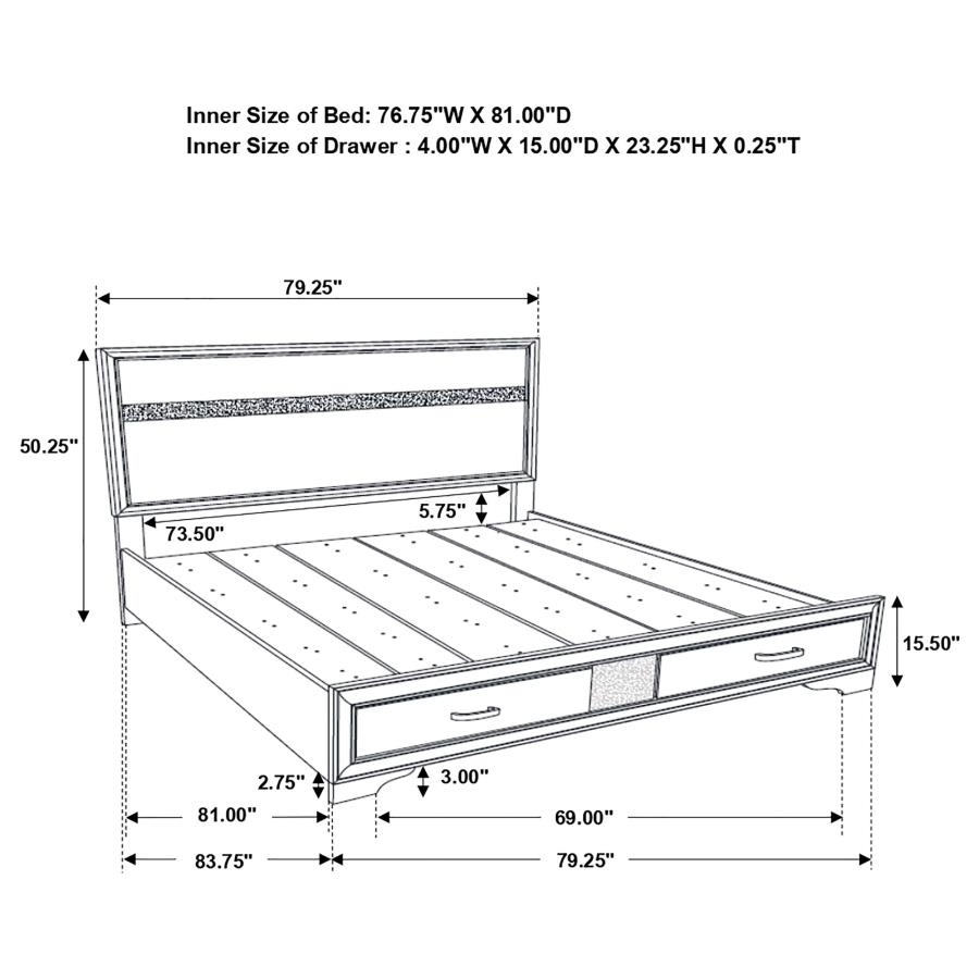 Miranda 51-inch Wood Eastern King Storage Panel Bed White