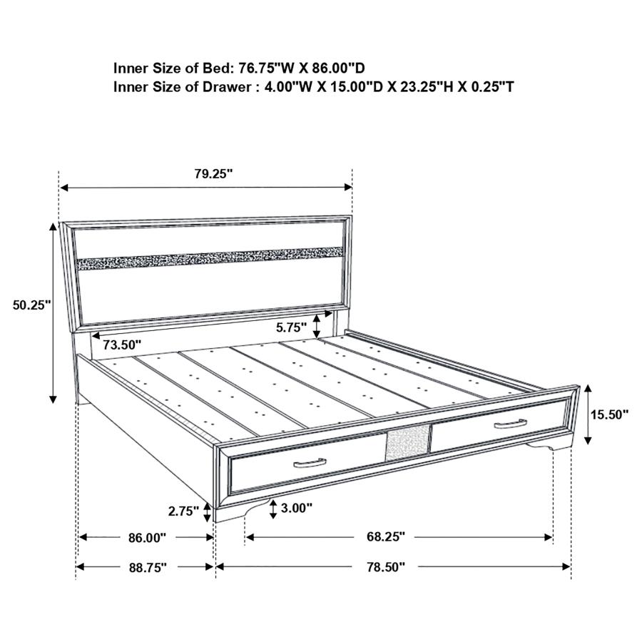 Miranda 51-inch Wood California King Storage Panel Bed White