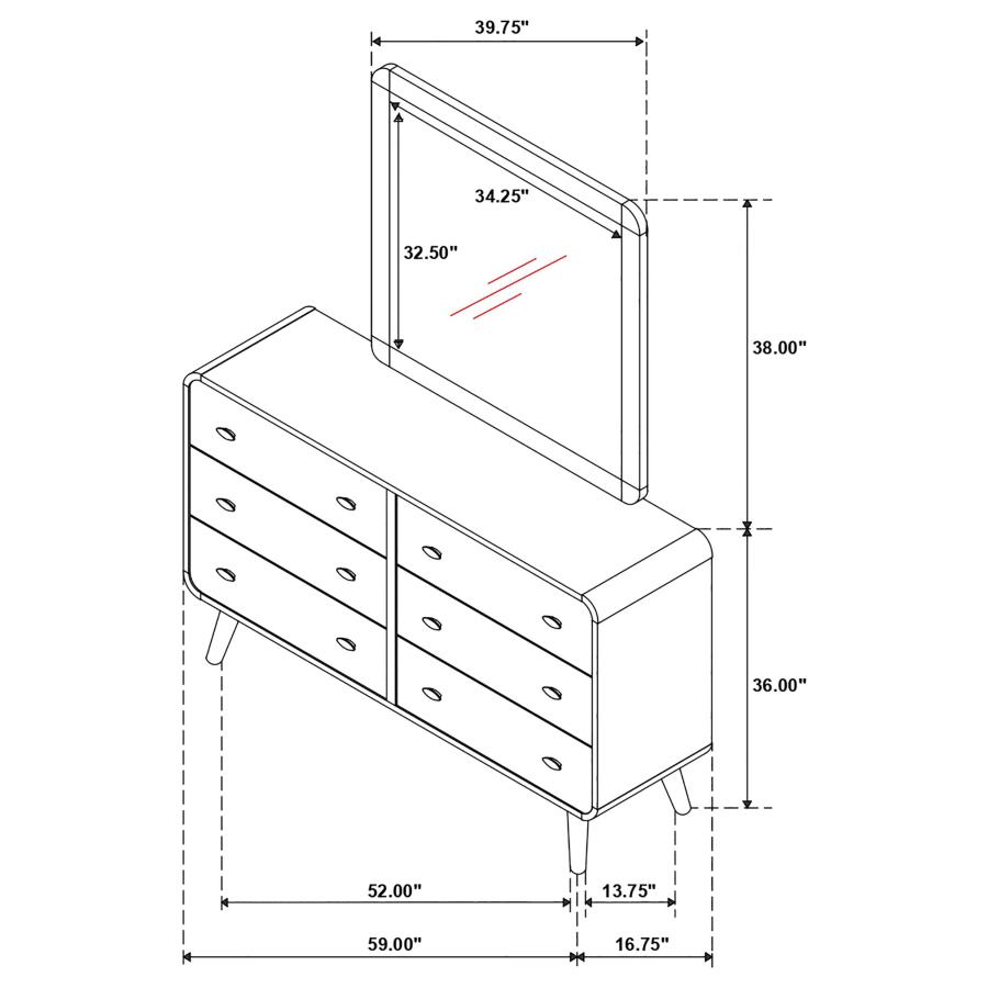 Robyn 6-drawer Dresser with Mirror Dark Walnut