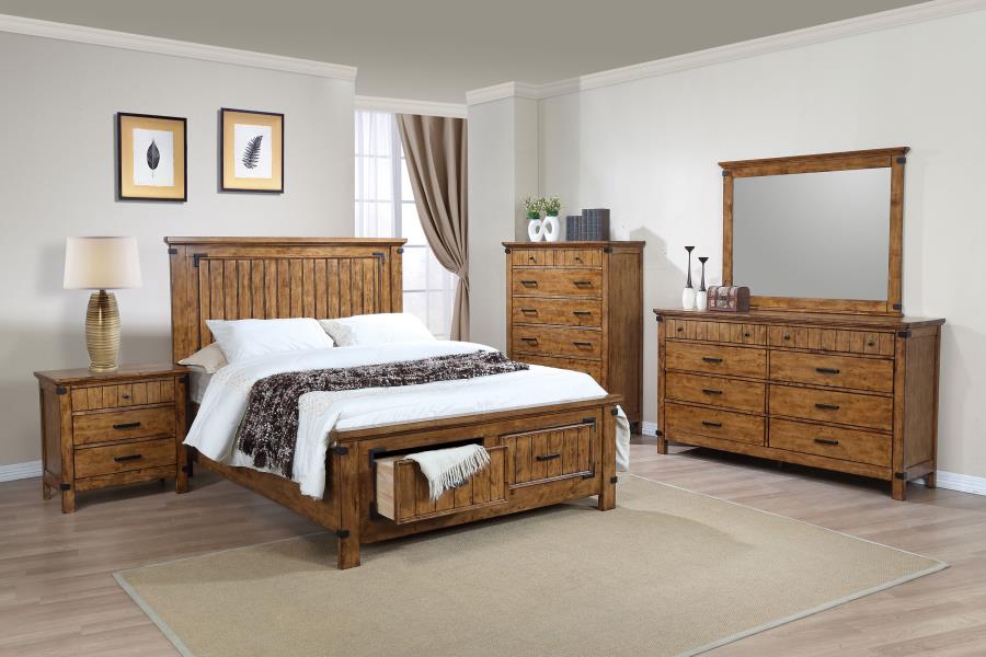 (image for) Brenner Wood Queen Storage Panel Bed Rustic Honey