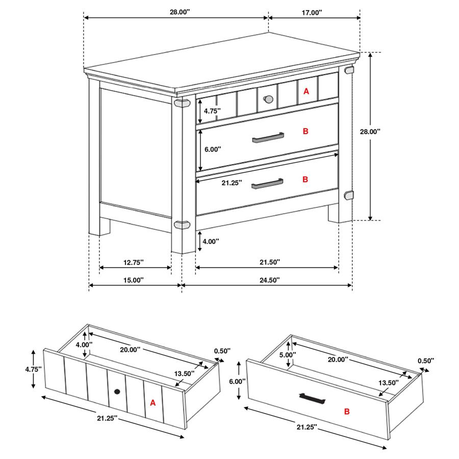 (image for) Brenner 3-drawer Nightstand Rustic Honey