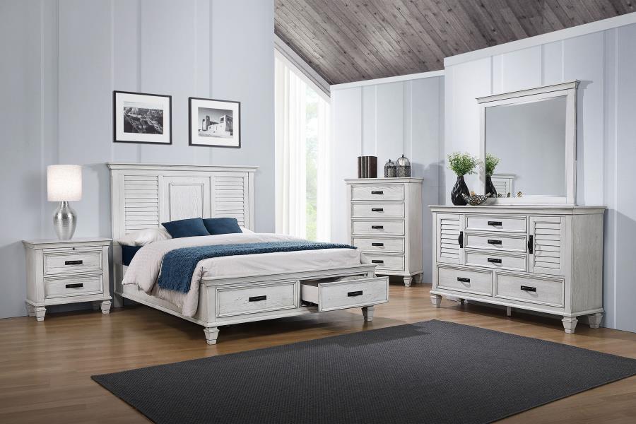 (image for) Franco 5-piece Eastern King Bedroom Set Distressed White - Click Image to Close