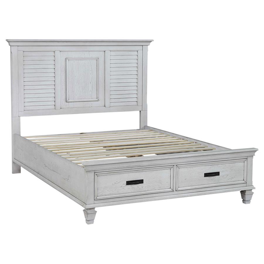 (image for) Franco Wood Eastern King Storage Panel Bed Distressed White - Click Image to Close