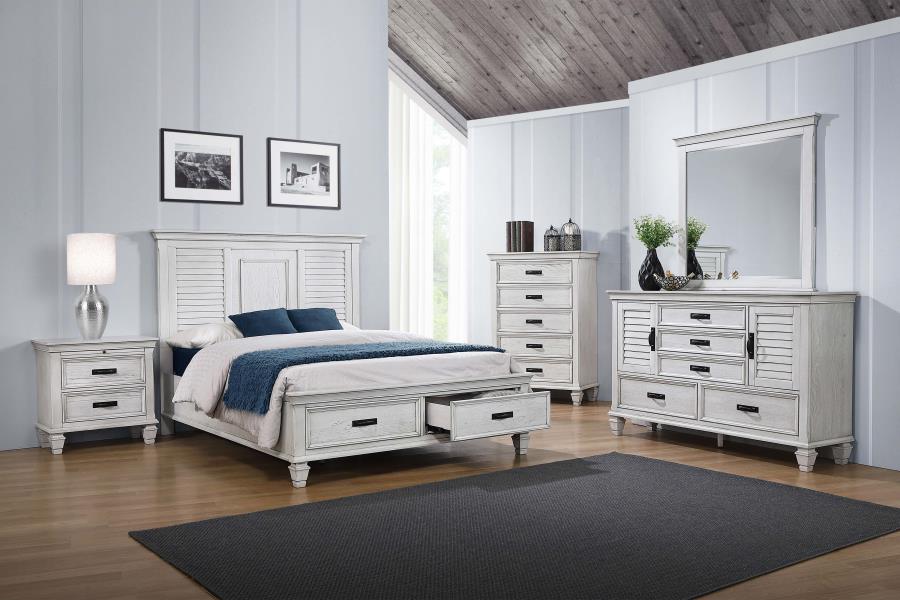 (image for) Franco Wood Eastern King Storage Panel Bed Distressed White