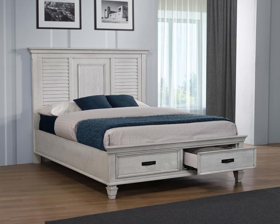 (image for) Franco Wood Queen Storage Panel Bed Distressed White