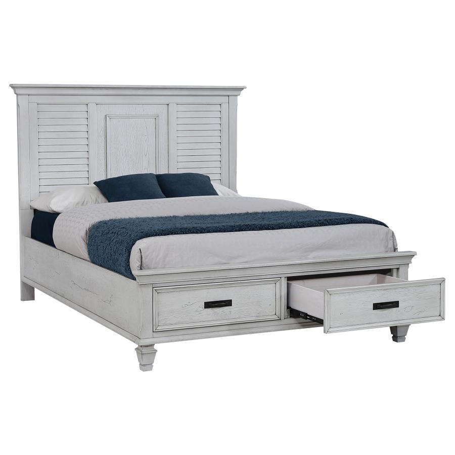 (image for) Franco Wood Queen Storage Panel Bed Distressed White