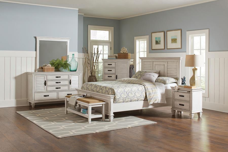 Modal Additional Images for Franco Wood Eastern King Panel Bed Distressed White