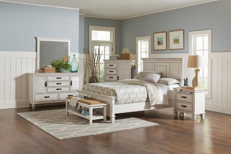 (image for) Franco Wood California King Panel Bed Distressed White