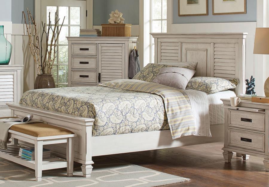 (image for) Franco Wood Queen Panel Bed Distressed White