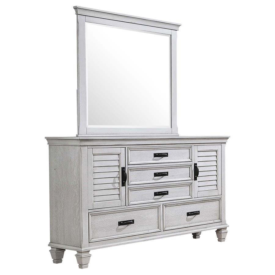 (image for) Franco 5-drawer Dresser with Mirror Distressed White - Click Image to Close