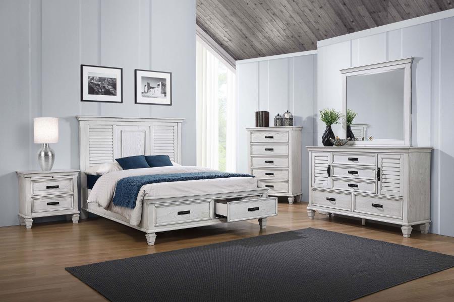 (image for) Franco 5-drawer Dresser with Mirror Distressed White