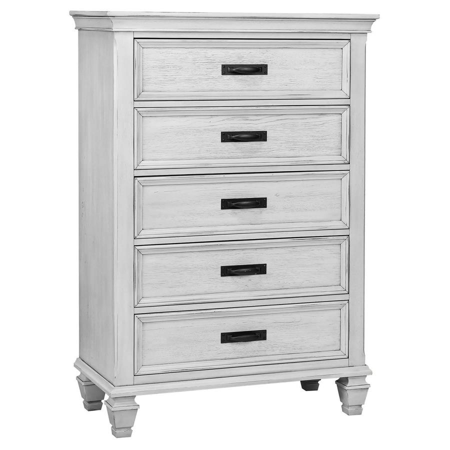 (image for) Franco 5-drawer Bedroom Chest Distressed White - Click Image to Close