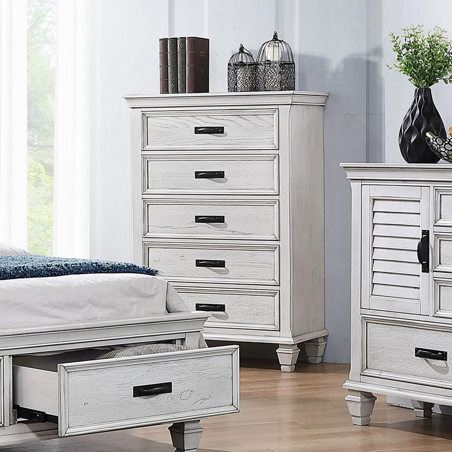 (image for) Franco 5-drawer Bedroom Chest Distressed White