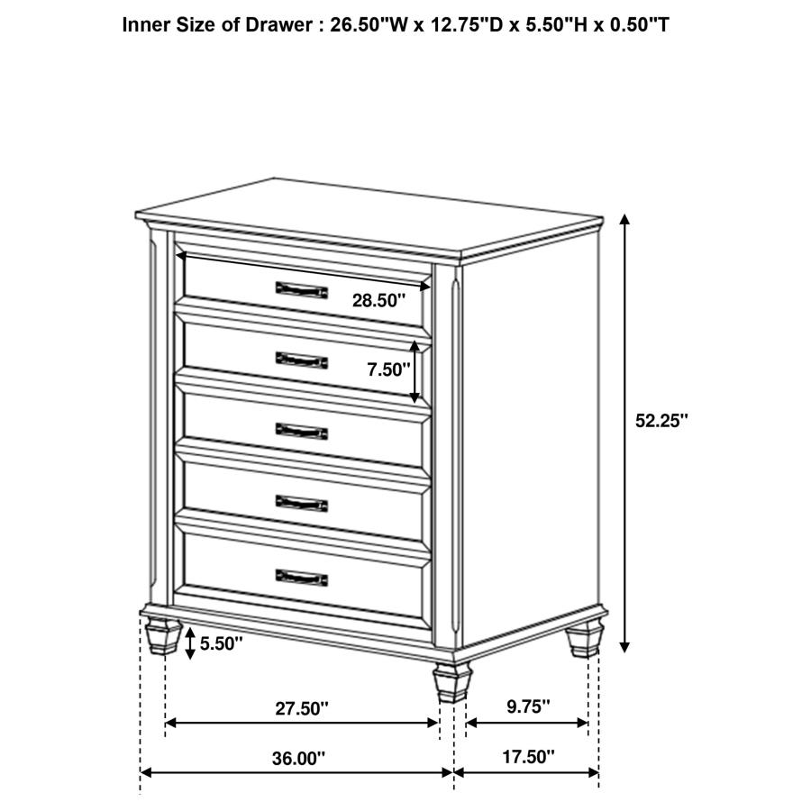 (image for) Franco 5-drawer Bedroom Chest Distressed White