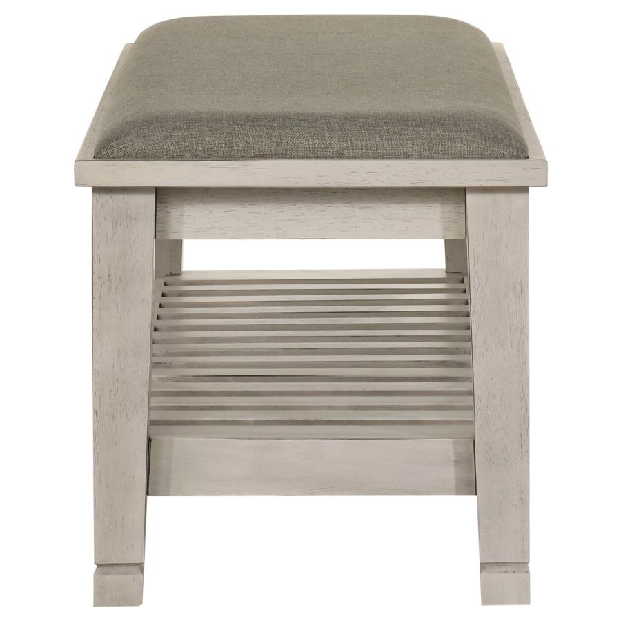 Franco Fabric Upholstered Bench with Shelf Distressed White