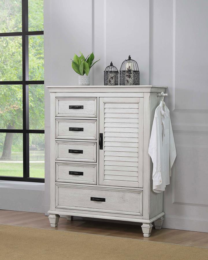 (image for) Franco 5-drawer Door Chest Distressed White